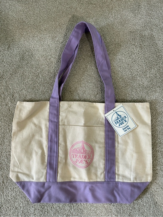 Trader Joe'S Handbags - Trader Joe's Cream Canvas Tote with Lavender Accents